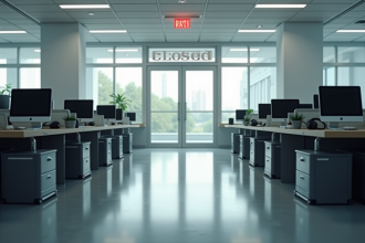 Bureau fermé avec bureaux vides et signal ferme