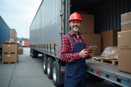 Chauffeur de camion souriant vérifiant la cargaison à un dépôt