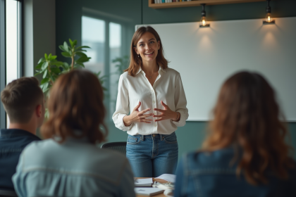 Jeune femme conférencière lors d'une réunion professionnelle