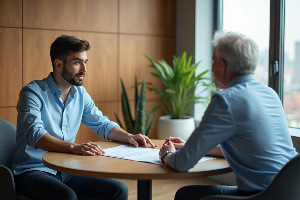 Homme décontracté discute avec un responsable dans un espace lounge