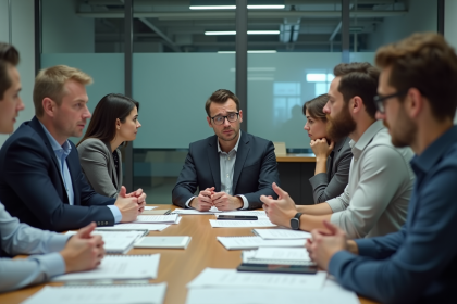 Groupe de collègues stressés lors d'une réunion tendue