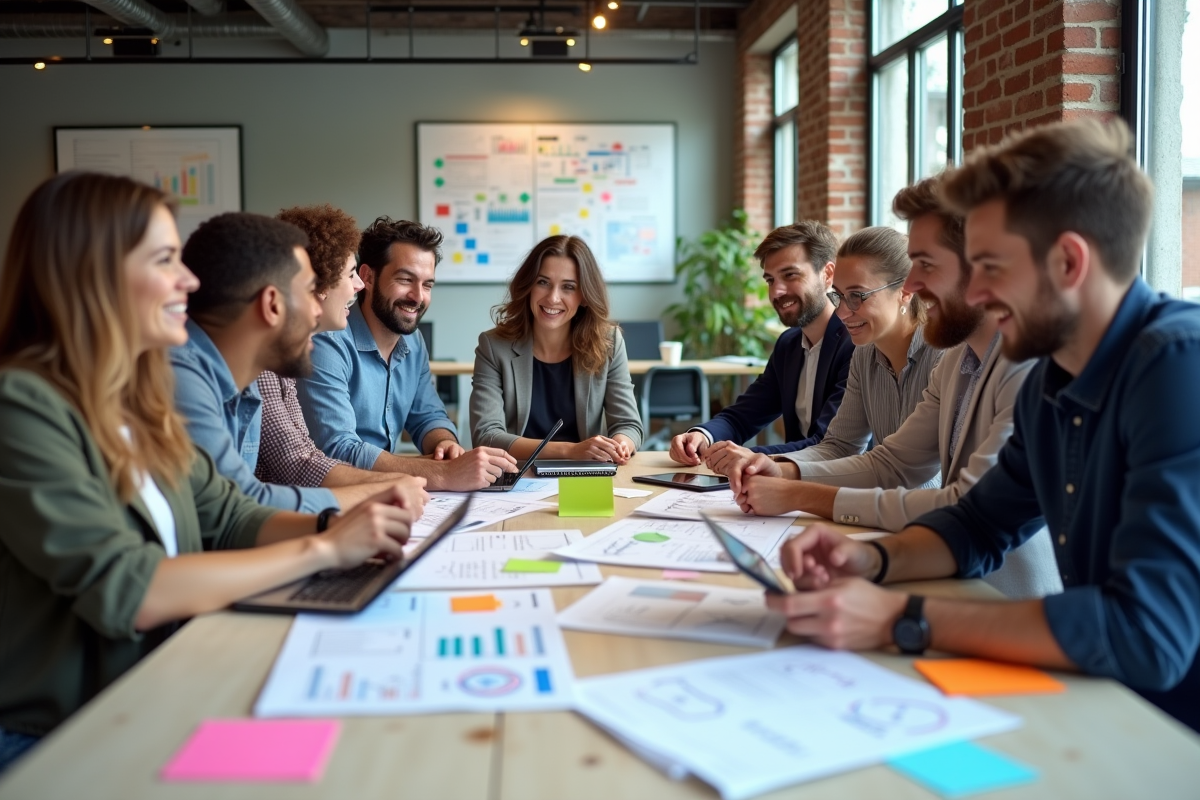 Groupe de professionnels marketing en discussion active