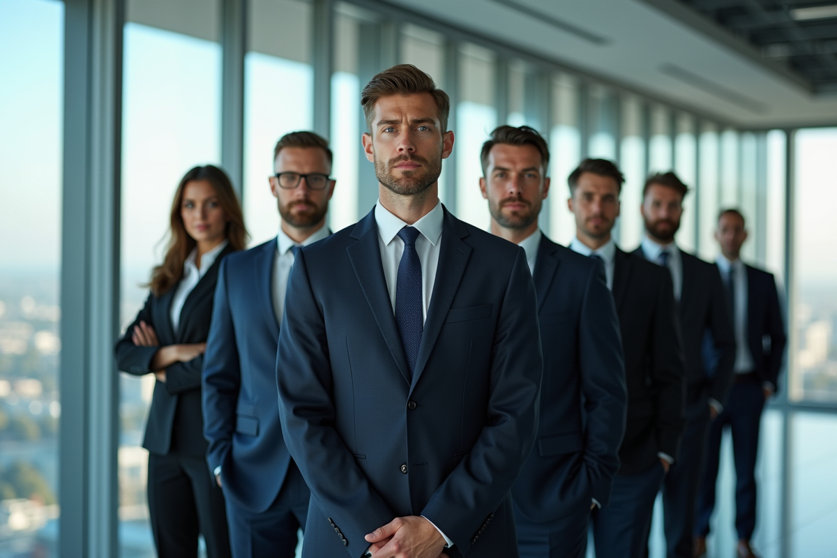 Groupe de dirigeants en costume dans un bureau moderne