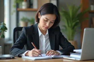 Femme professionnelle en bureau travaillant