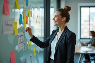 Femme d affaires en réunion stratégique dans un bureau moderne