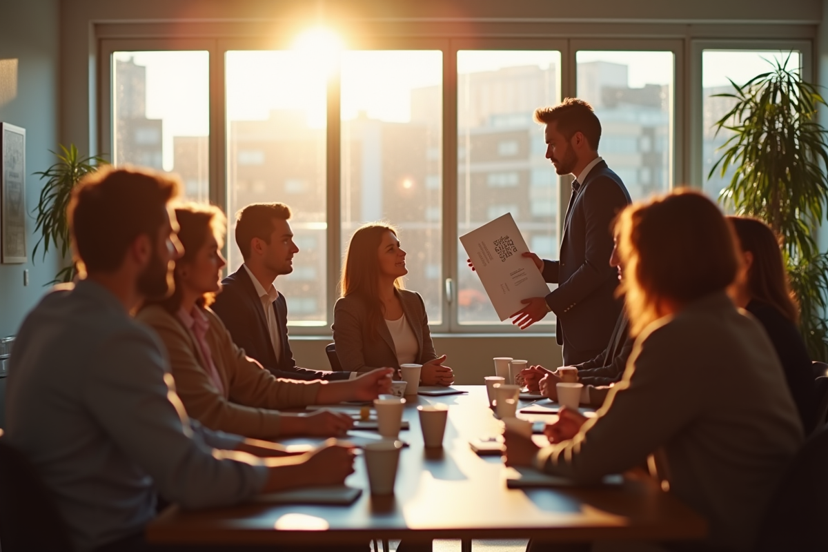 Groupe de coaching en réunion dans un bureau lumineux