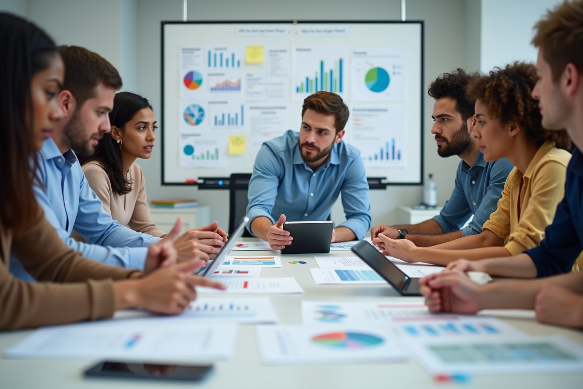 Groupe divers de jeunes professionnels marketing en réunion