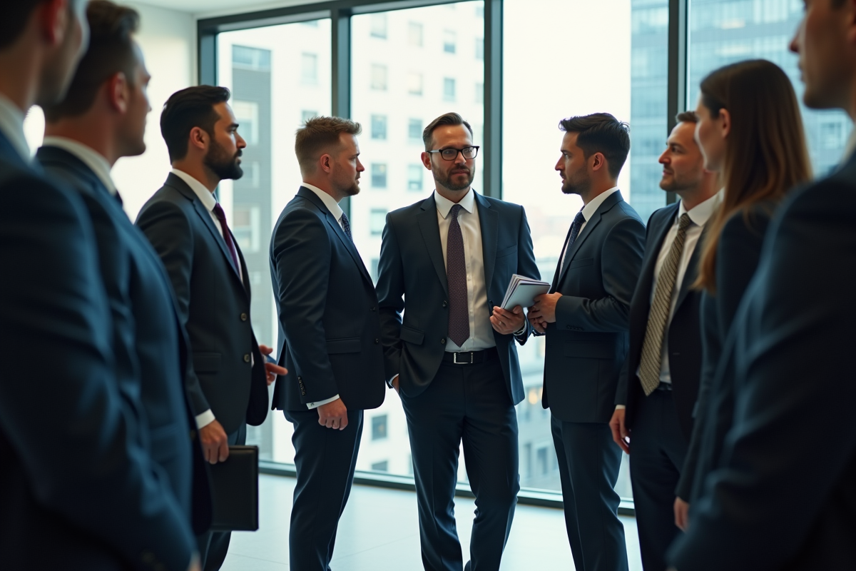 Groupe de professionnels dans un bureau moderne symbolisant choix de carrière