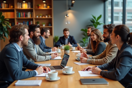 Groupe de professionnels en coworking moderne discussion