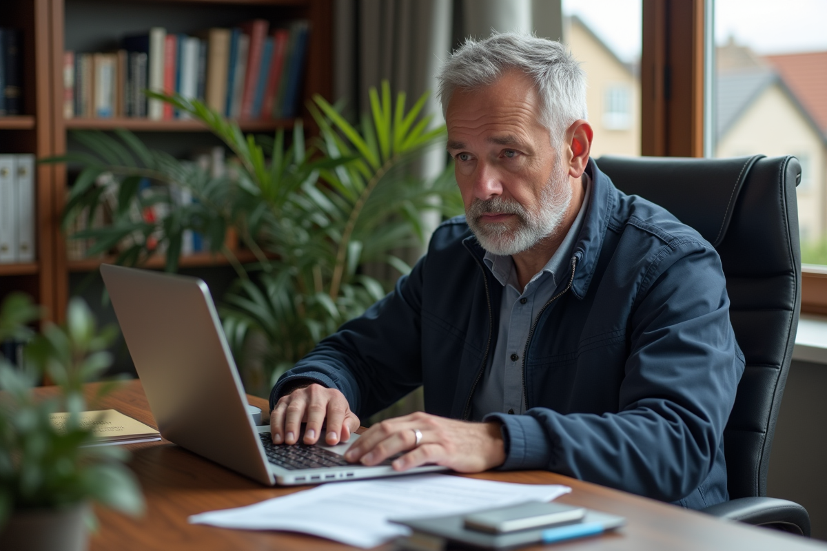 Homme concentré remplissant un formulaire de mobilité à son bureau
