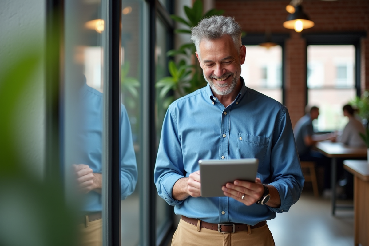 Homme d age moyen consulte un calendrier digital