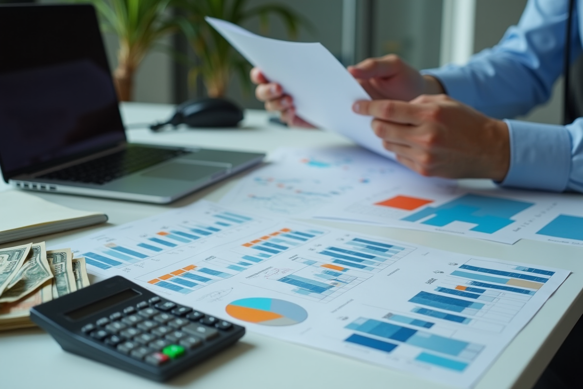 Jeune professionnel analysant contrats influenceurs avec graphiques