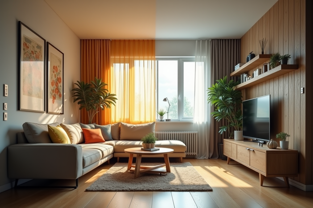 Scène contrastée entre maison traditionnelle et appartement moderne