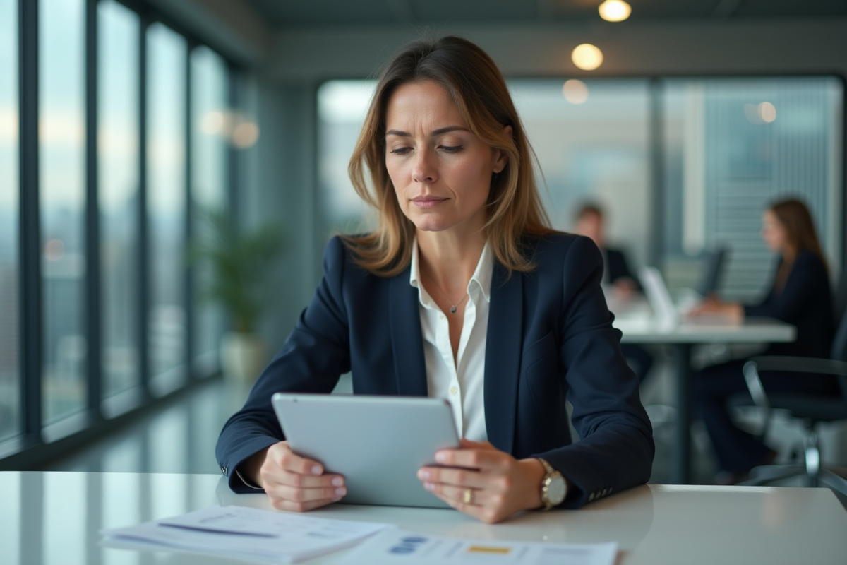 Manager RH analysant des retours employés sur tablette