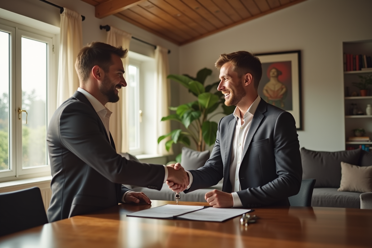 Poignée de main entre un entrepreneur et un agent immobilier