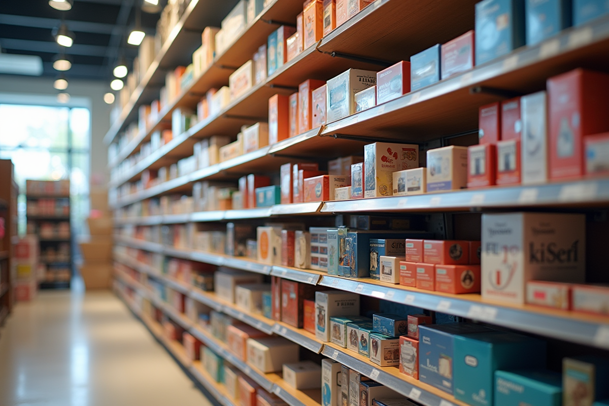 Produits populaires en rayon avec emballages colorés