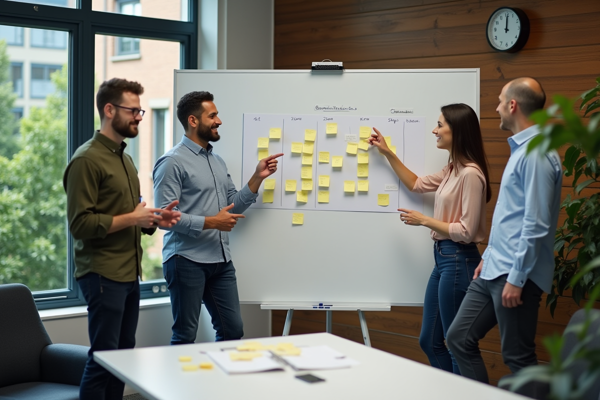 Groupe de collègues discutant autour d