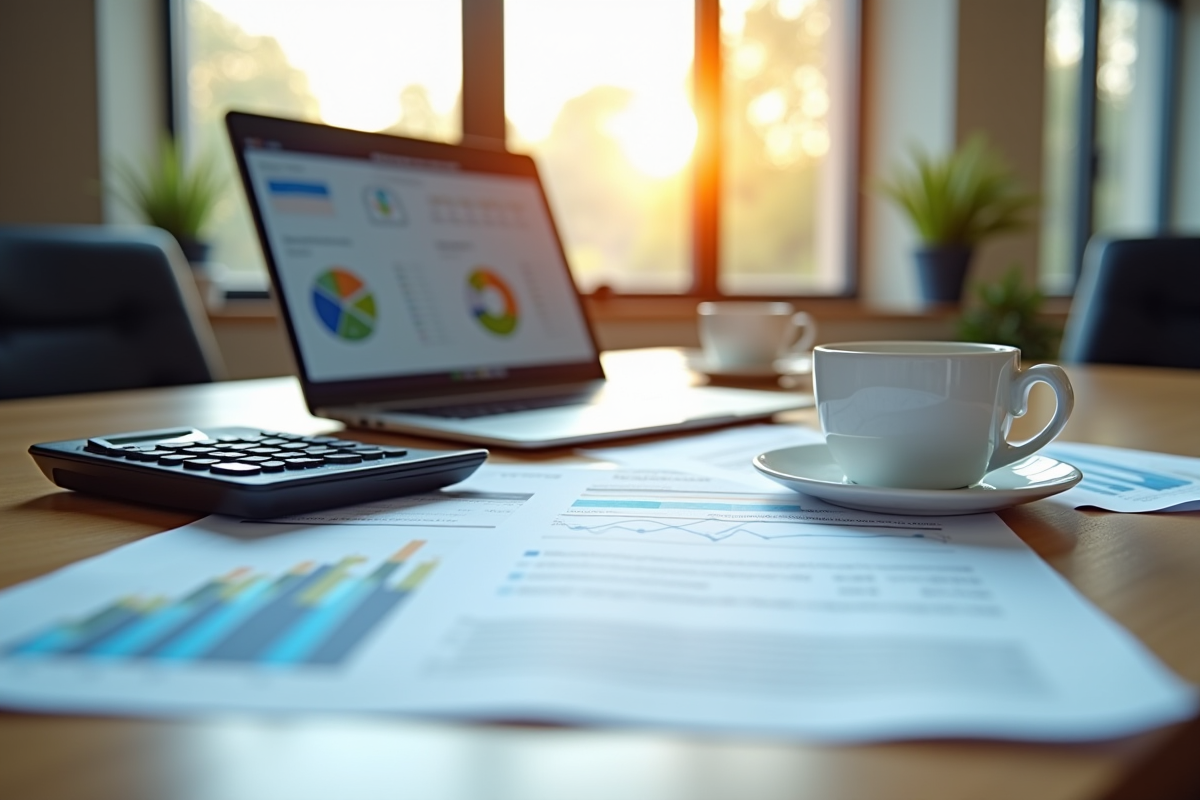 Table de réunion d'affaires avec documents financiers et graphique