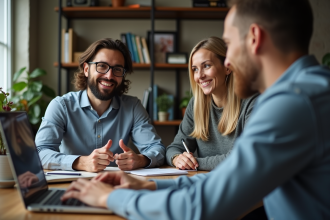 Groupe de professionnels en visioconference à domicile